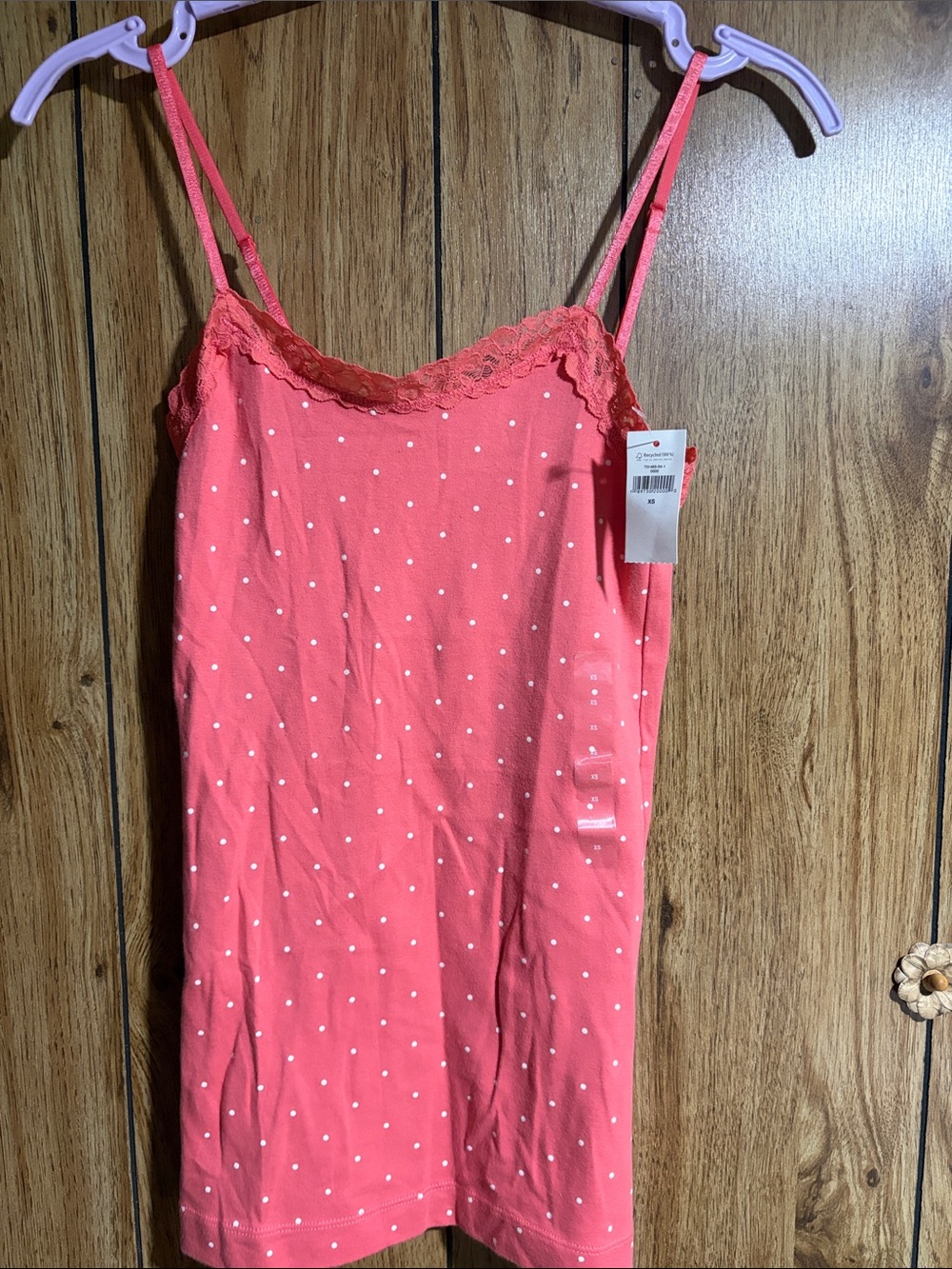 GAP Women's Coral Polka Dot Lace-Trim Camisole